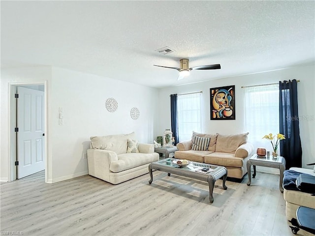 3723 Toulouse Ct, Punta Gorda, FL 33950 - living area with light wood-style floors, a ceiling fan, and a textured ceiling