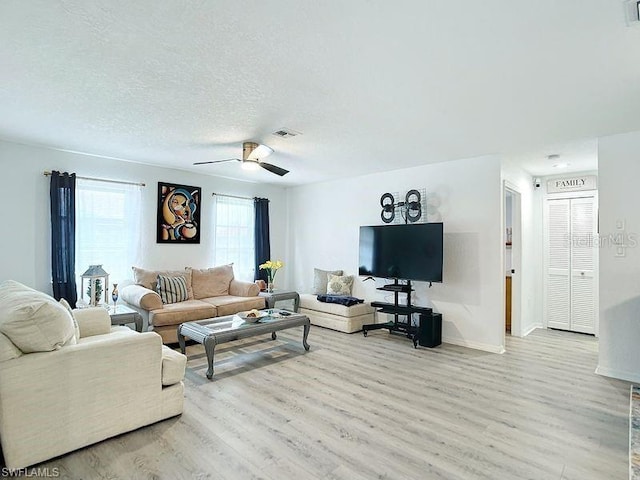 3723 Toulouse Ct, Punta Gorda, FL 33950 - living area with light wood-style flooring, a ceiling fan, and a textured ceiling