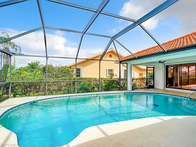 3723 Toulouse Ct, Punta Gorda, FL 33950 - outdoor pool with a patio, a ceiling fan, and a lanai