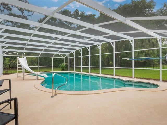 5556 Round Lake Rd, Apopka, FL 32712 - outdoor pool featuring a water slide, a patio area, and glass enclosure