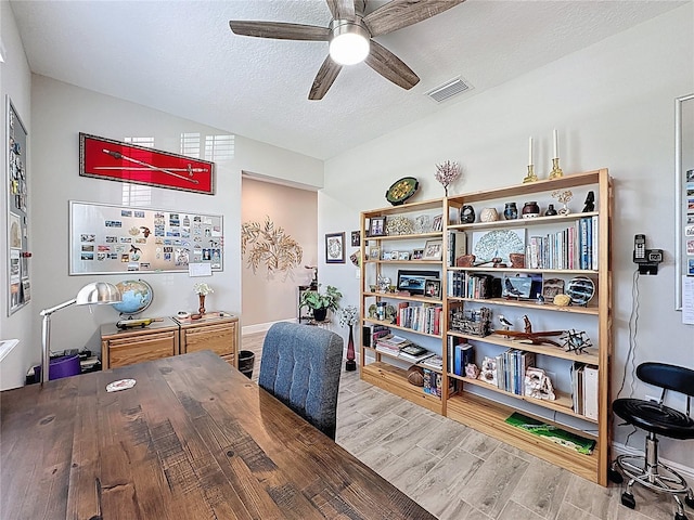 655 Conservation Blvd, Groveland, FL 34736 - office featuring ceiling fan, wood finished floors, and a textured ceiling