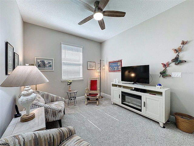 655 Conservation Blvd, Groveland, FL 34736 - living room featuring light colored carpet, ceiling fan, and a textured ceiling