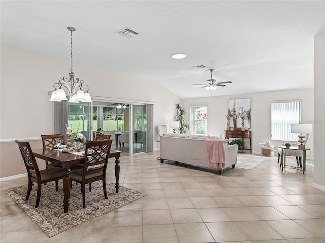487 Thistledown Way, The Villages, FL 32162 - dining room with plenty of natural light, ceiling fan, a chandelier, and light tile patterned flooring