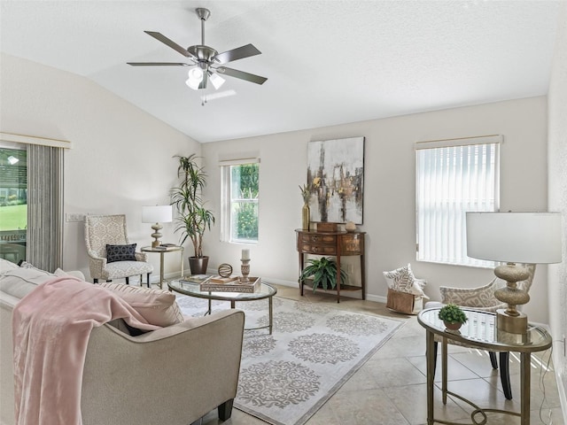 487 Thistledown Way, The Villages, FL 32162 - living room with vaulted ceiling and ceiling fan
