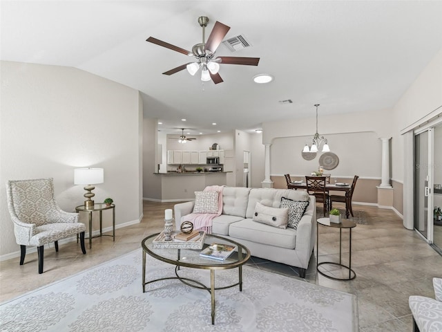 487 Thistledown Way, The Villages, FL 32162 - living room featuring ceiling fan, recessed lighting, and a chandelier