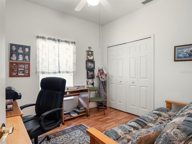 4814 Saint Andrews Arc, Leesburg, FL 34748 - office with wood finished floors and a ceiling fan