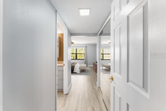 101 N Grandview St Unit 205, Mount Dora, FL 32757 - corridor featuring light wood-style floors, a textured ceiling, and a textured wall