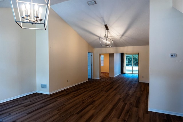 681 Greywood Dr, Altamonte Springs, FL 32701 - unfurnished dining area featuring a chandelier, dark wood-style flooring, and lofted ceiling