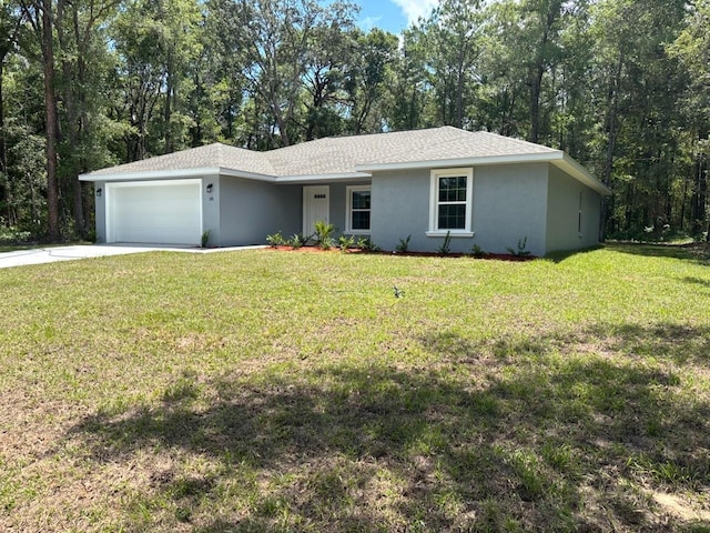 1176 W Bridge Dr, Citrus Springs, FL 34434 - ranch-style house featuring stucco siding, a garage, concrete driveway, and a front yard