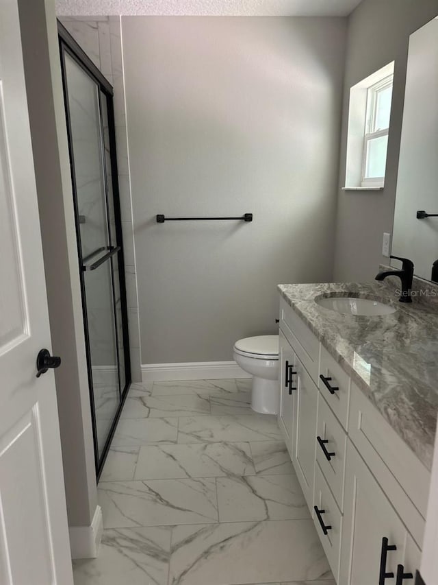 1176 W Bridge Dr, Citrus Springs, FL 34434 - bathroom featuring marble finish flooring, vanity, and a stall shower