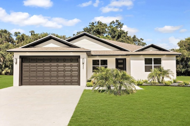 321 Watershore Dr, Leesburg, FL 34748 - ranch-style house with an attached garage, concrete driveway, a shingled roof, and a front yard