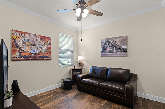 418 Rock Springs Cir, Groveland, FL 34736 - living room featuring ornamental molding, ceiling fan, and wood finished floors