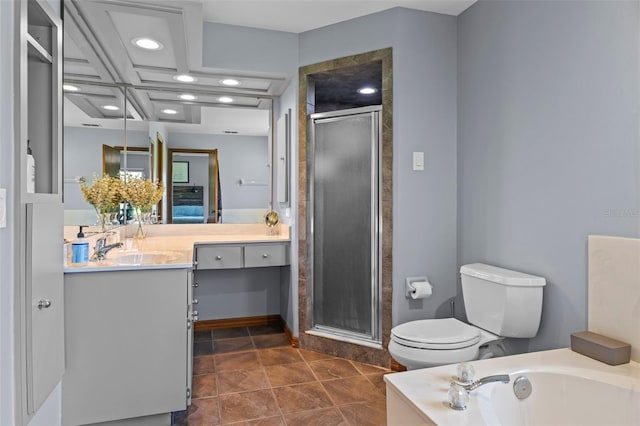 14325 Manchester Ave, Groveland, FL 34736 - bathroom with vanity, a stall shower, a bath, and recessed lighting