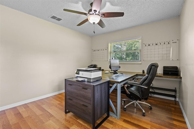 14325 Manchester Ave, Groveland, FL 34736 - office space featuring light wood finished floors, a ceiling fan, and a textured ceiling