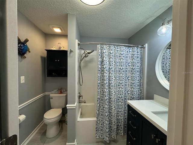 219 Magnolia Cir, Eustis, FL 32726 - full bath featuring vanity, shower / bath combination with curtain, a textured ceiling, and tile patterned floors