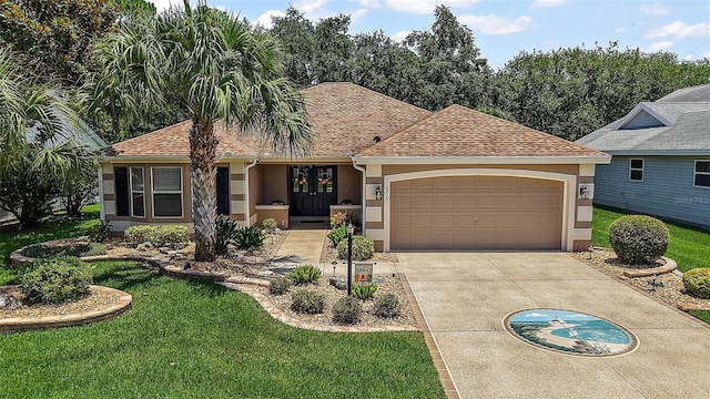 1309 Corona Ave, The Villages, FL 32159 - ranch-style house with stucco siding, a garage, driveway, and a front yard