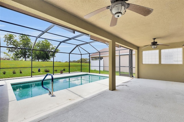 12407 NE 48th Loop, Oxford, FL 34484 - outdoor pool featuring ceiling fan, a patio, and a lawn