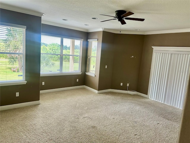 1096 Linkside Ct, Apopka, FL 32712 - unfurnished room featuring a ceiling fan, a textured ceiling, crown molding, and carpet flooring