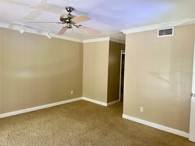 1096 Linkside Ct, Apopka, FL 32712 - carpeted empty room with ceiling fan, ornamental molding, and a textured ceiling