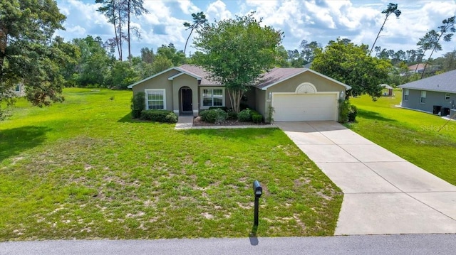 10331 SW 45th Ave, Ocala, FL 34476 - ranch-style house featuring an attached garage, driveway, a front yard, and stucco siding