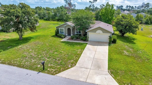 10331 SW 45th Ave, Ocala, FL 34476 - ranch-style home featuring a garage, a front yard, concrete driveway, and stucco siding