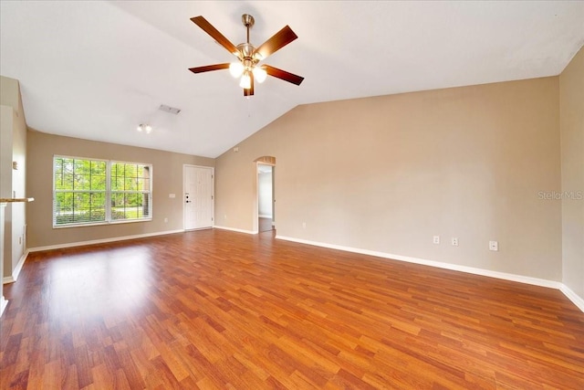 10331 SW 45th Ave, Ocala, FL 34476 - empty room featuring ceiling fan, wood finished floors, and lofted ceiling