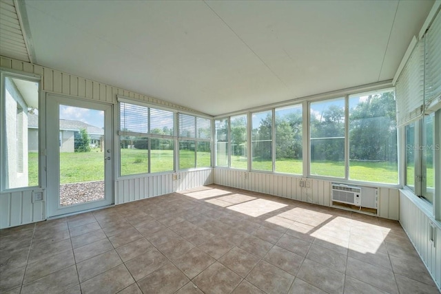 10331 SW 45th Ave, Ocala, FL 34476 - unfurnished sunroom featuring a wall mounted air conditioner and lofted ceiling