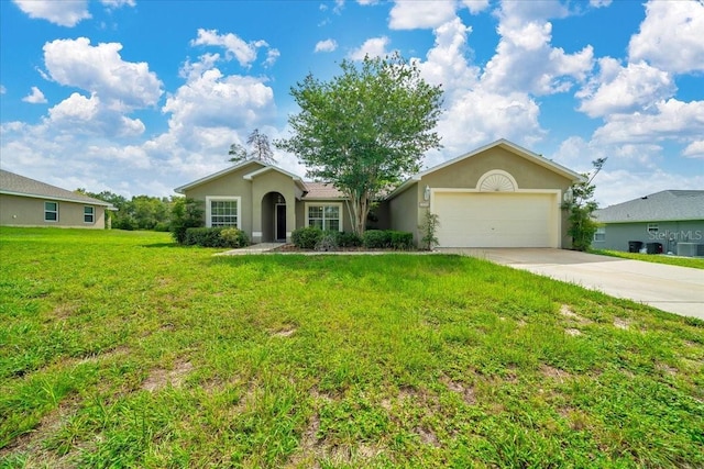 10331 SW 45th Ave, Ocala, FL 34476 - ranch-style house with stucco siding, a garage, concrete driveway, and a front yard