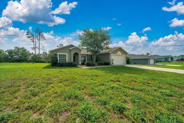 10331 SW 45th Ave, Ocala, FL 34476 - ranch-style house featuring an attached garage, concrete driveway, a front yard, and stucco siding