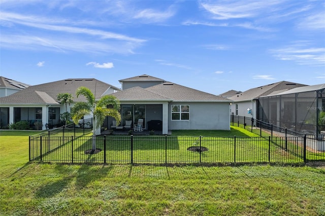 3467 Buoy Cir, Winter Garden, FL 34787 - rear view of property featuring a fenced backyard, stucco siding, and roof with shingles