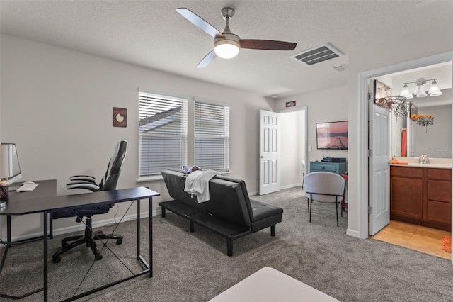 3467 Buoy Cir, Winter Garden, FL 34787 - office space with light carpet, ceiling fan, and a textured ceiling