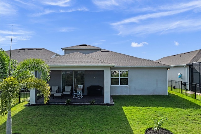 3467 Buoy Cir, Winter Garden, FL 34787 - back of property with a fenced backyard, a patio, stucco siding, and roof with shingles