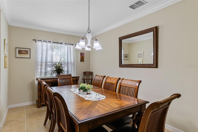 1702 Hoofprint Ct, Fruitland Park, FL 34731 - dining area with a chandelier, ornamental molding, and light tile patterned flooring