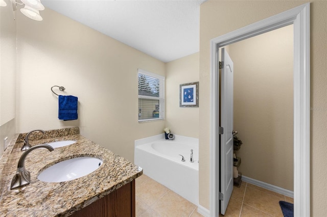 1702 Hoofprint Ct, Fruitland Park, FL 34731 - full bath featuring a garden tub, tile patterned flooring, and double vanity