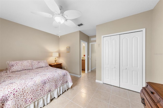 1702 Hoofprint Ct, Fruitland Park, FL 34731 - bedroom with a closet, light tile patterned flooring, and ceiling fan