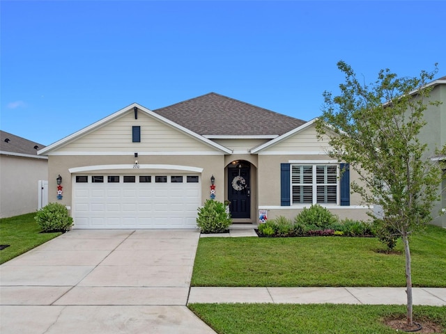 2710 Lilyturf Ct, Tavares, FL 32778 - view of front facade with a garage, driveway, a front yard, and stucco siding