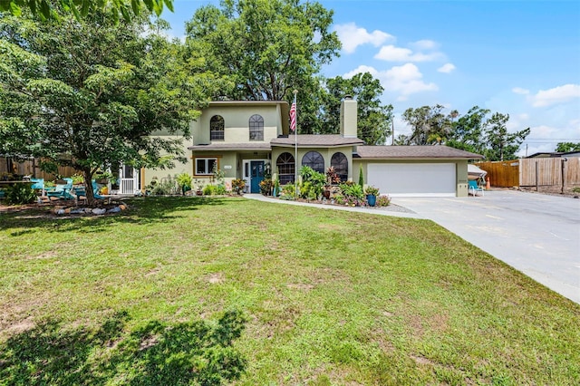 628 Drew Ave, Clermont, FL 34711 - view of front facade with driveway, stucco siding, a garage, and a chimney