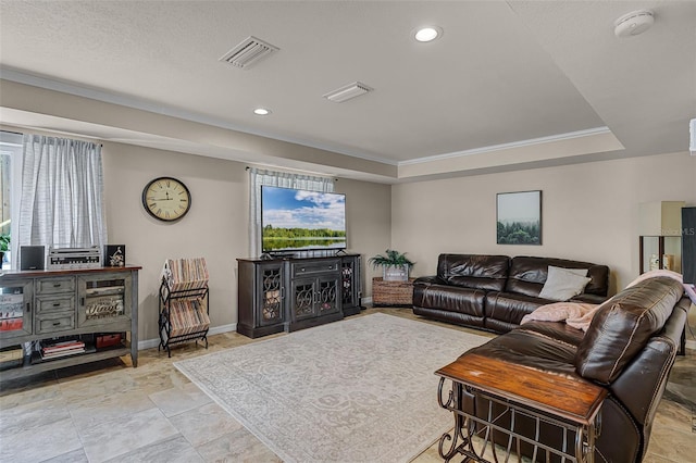 628 Drew Ave, Clermont, FL 34711 - living room with a raised ceiling, recessed lighting, and light stone finish floors