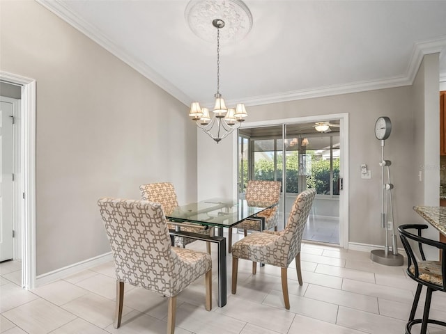 2620 Persimmon Loop, The Villages, FL 32162 - dining area featuring crown molding, a chandelier, and light tile patterned floors