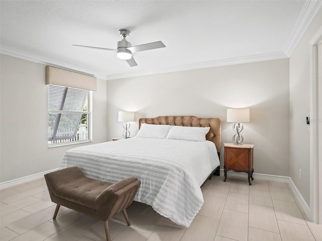 2620 Persimmon Loop, The Villages, FL 32162 - bedroom featuring crown molding, a ceiling fan, and light tile patterned flooring