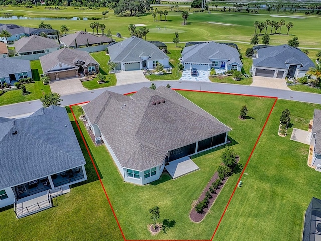 6295 Danielson Loop, The Villages, FL 32163 - aerial perspective of suburban area featuring a large body of water, a golf club, and property parcel outlined