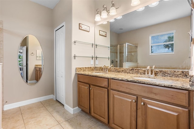 1892 Sanderling Dr, Clermont, FL 34711 - full bathroom with a shower stall, double vanity, and tile patterned floors