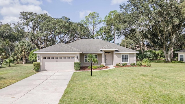 5005 County Road 125b1, Wildwood, FL 34785 - ranch-style home with a garage, a front lawn, stucco siding, and driveway