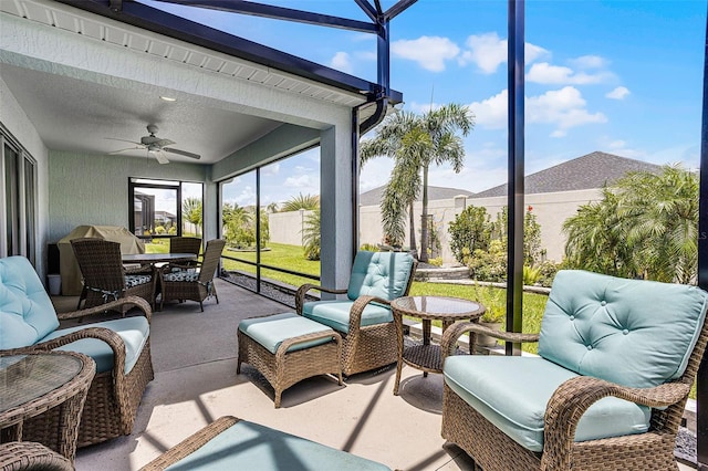 5778 Henry Loop, The Villages, FL 32163 - sunroom / solarium with a ceiling fan, an outdoor living space, and outdoor dining area