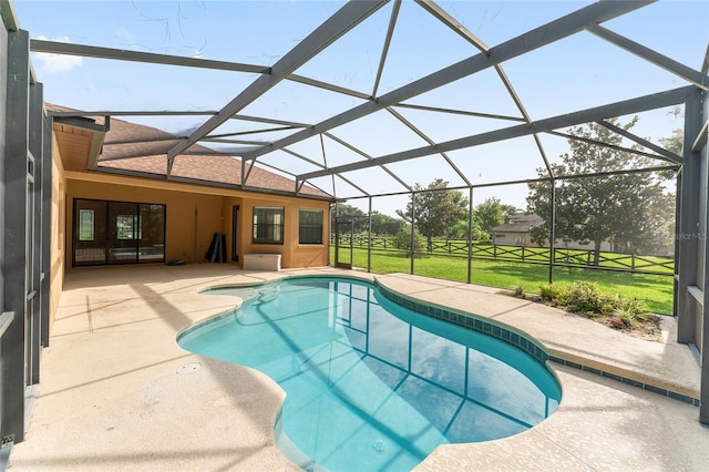 21312 Marsh View Ct, Clermont, FL 34715 - swimming pool with a patio area, a lawn, and glass enclosure