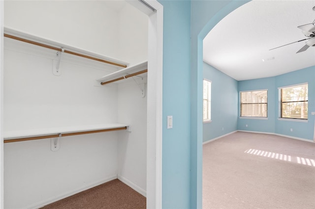 21312 Marsh View Ct, Clermont, FL 34715 - spacious closet with carpet, ceiling fan, and arched walkways