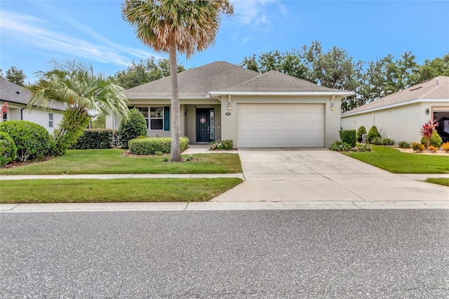 3507 Arlington Ridge Blvd, Leesburg, FL 34748 - ranch-style house featuring a garage, a front yard, driveway, and stucco siding