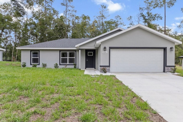 8641 N Stern Way, Citrus Springs, FL 34434 - single story home with stucco siding, a garage, a front yard, concrete driveway, and a shingled roof