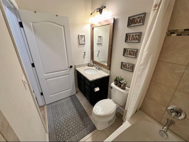 384 Summer Squall Rd, Davenport, FL 33837 - full bathroom featuring vanity, tile patterned flooring, and shower / bathtub combination with curtain