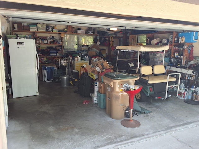 29205 Old Ml E, Tavares, FL 32778 - garage featuring freestanding refrigerator and a workshop area